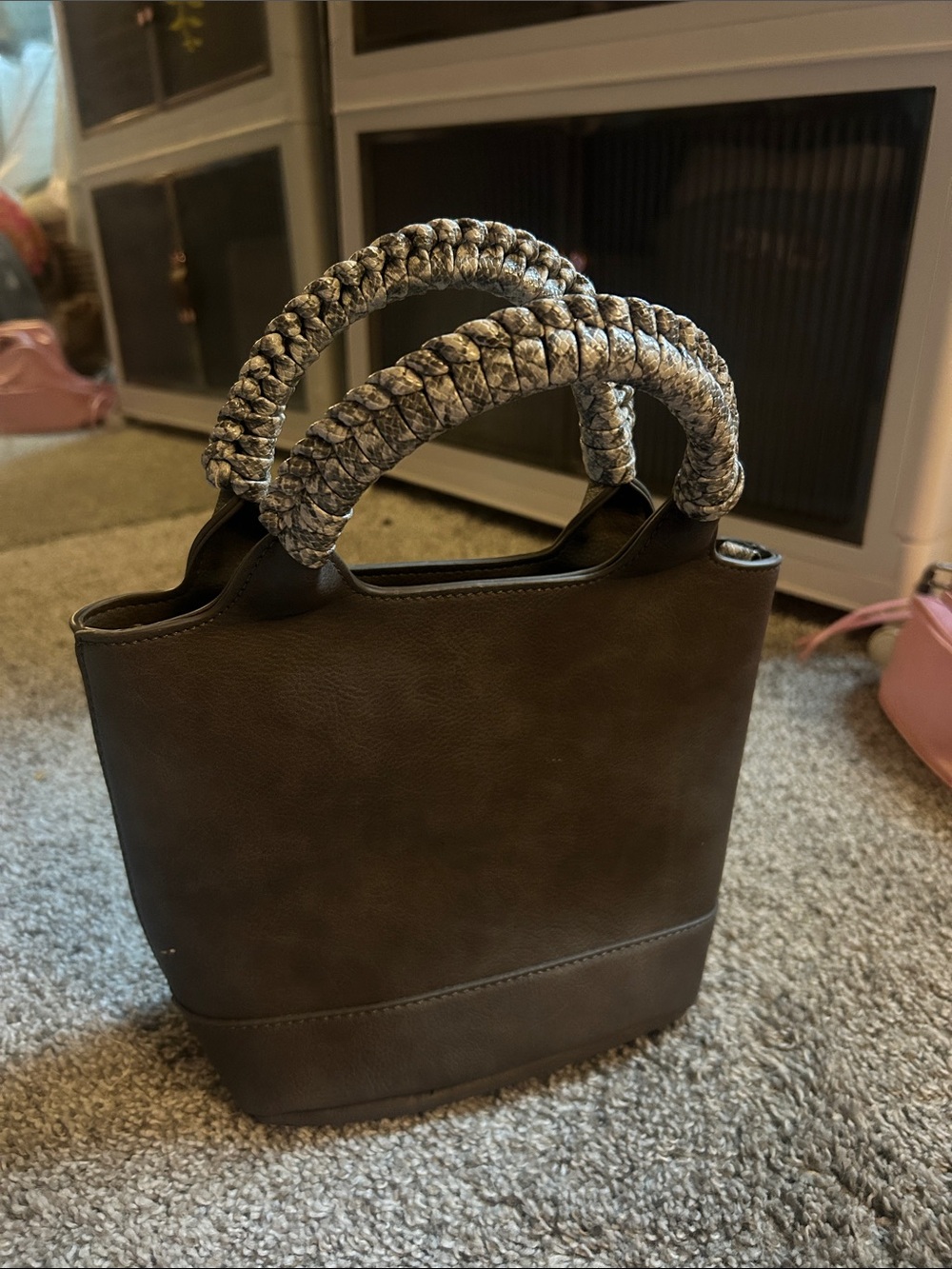 Crossbody Tote Bag with snakeskin Braided Handles